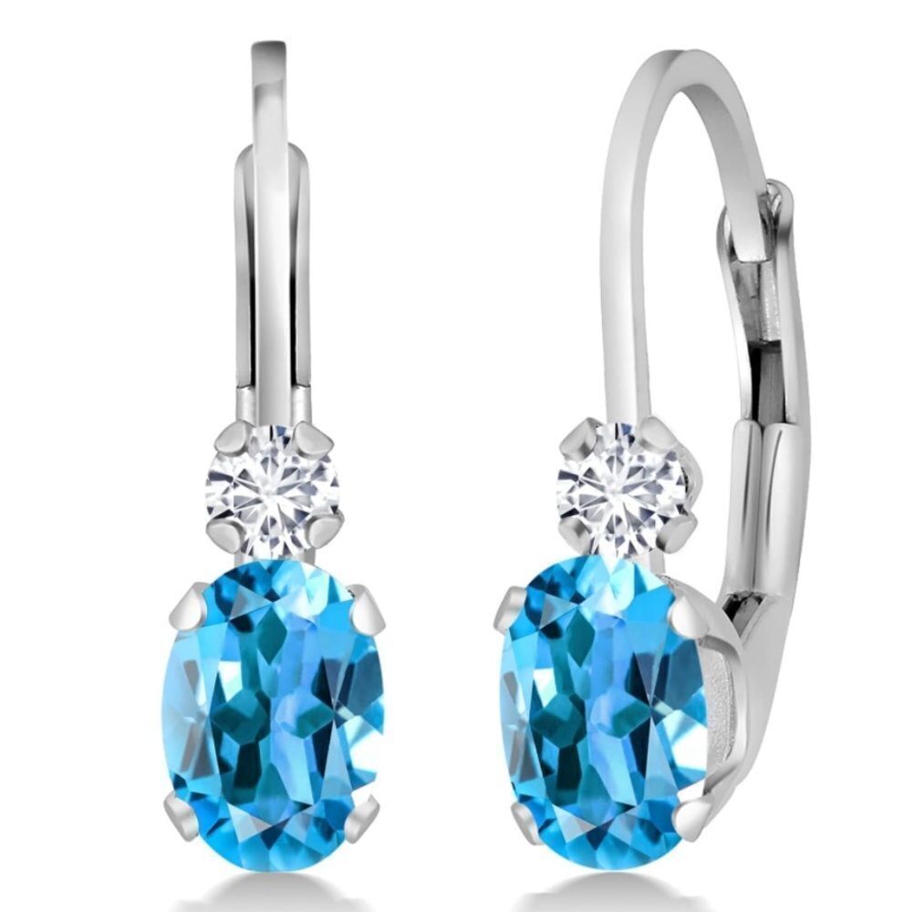 18K White Gold 1.07 Cttw Swiss Blue Topaz and Diamond Leverback Drop Earrings